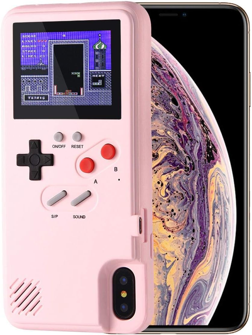 LayOPO Gameboy iPhone Case, iPhone Case Game Console with 36 Small Games,Color Screen,Retro 3D Gameboy Design for iPhone Xs/X,iPhone8/8 Plus,iPhone 7/7 Plus,iPhone 6/6Plus (iPhone Xs MAX, Pink)