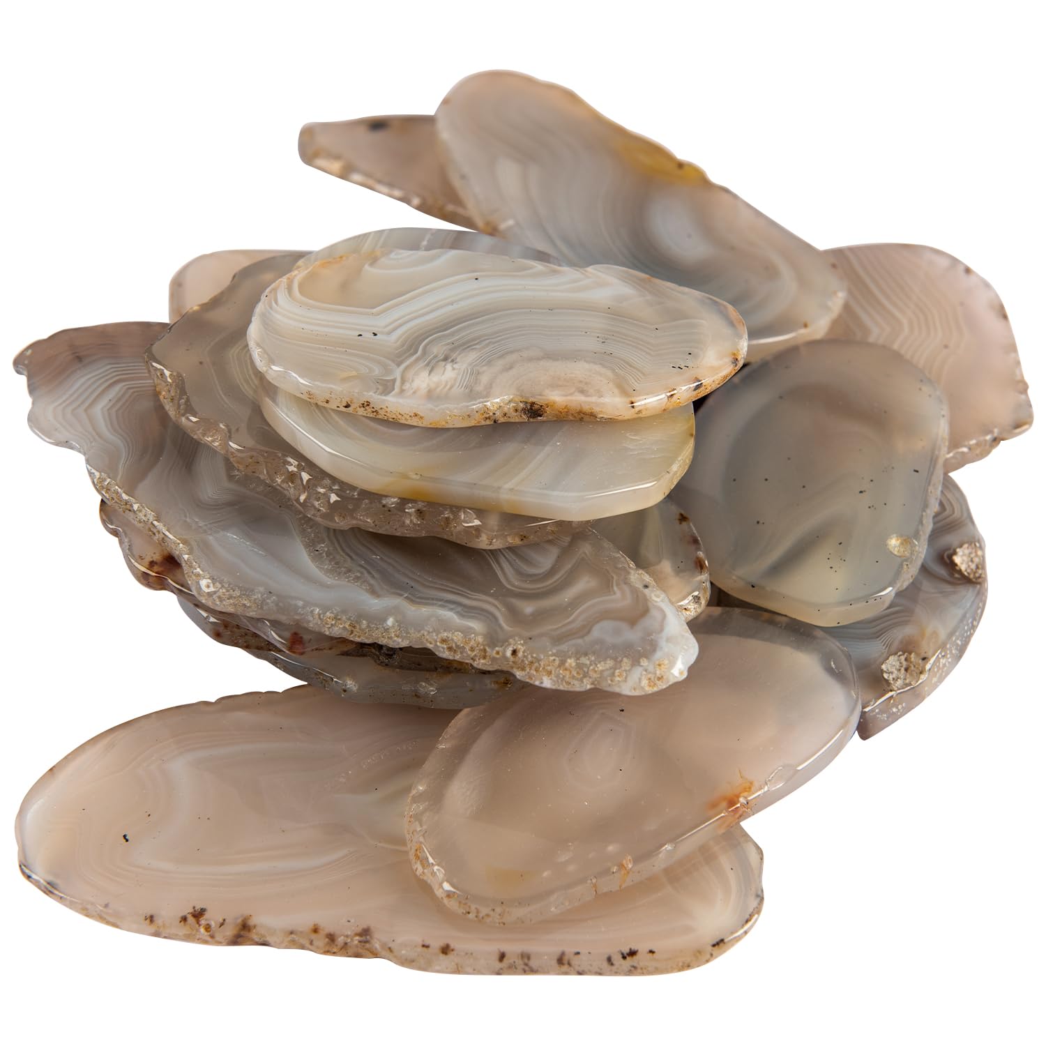 June&Ann Natural Color Agate Light Table Slices, Large Size,approx. 3-4inch Length,10 Pcs Irregular Polished Agate Slab Cards Healing Crystals Geode Stones for Home Decoration & Jewelry Making