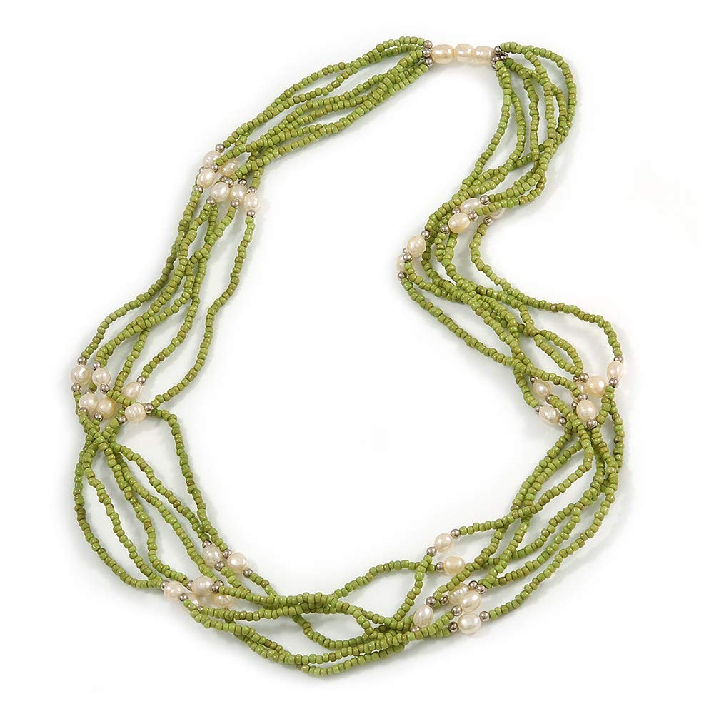 Avalaya Long Multistrand Lime Green Glass Bead Faux Faux Pearl Necklace/ 70cm L