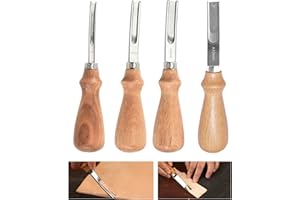 XILEWHZF Leather Edge Skiving Beveler Tool Set,French Beveler,Wide Mouth Leathercraft Edge Skiving Beveler Leather Edge Trimmer with Wooden Handle Four Sizes(4mm,6mm,8mm and 10mm)