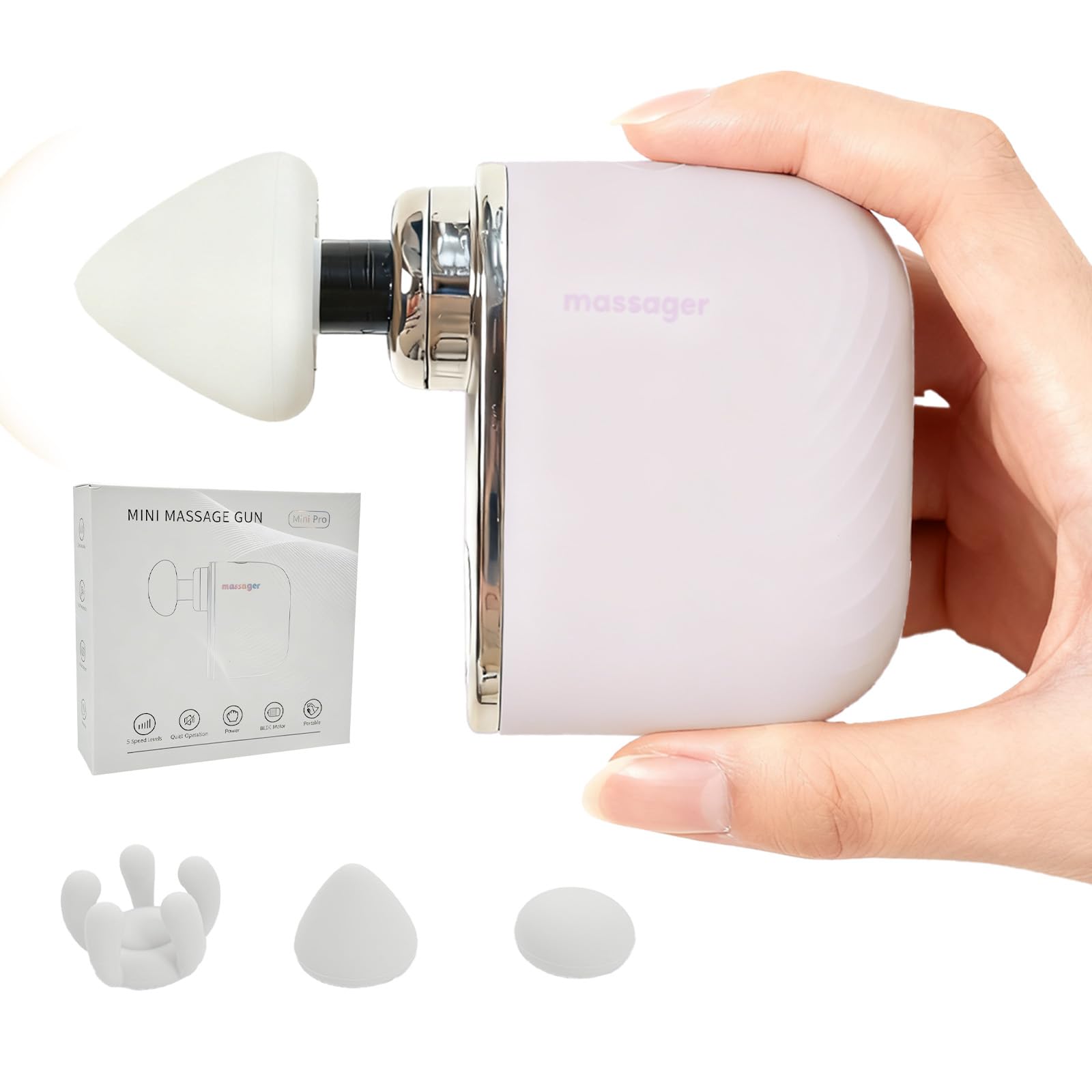 Photo 1 of Mini Massage Gun, Portable Deep Tissue Muscle Massager with 4 Heads, Adjustable Speed & Pressure, Quiet Powerful Motor, Rechargeable Handheld Percussion Massager for Neck, Shoulder, Back & Legs Pink