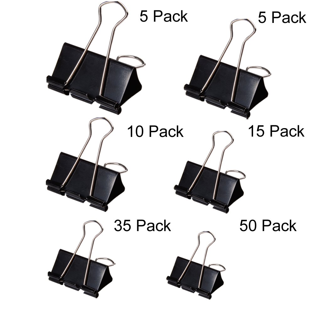 FICBOX 120 Pcs Black Binder Clips Paper Clamp - 6 Sizes