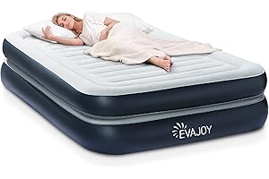 Evajoy Full Size Air Mattress with Built in Pump, 18'' Inflatable Luxury Double High Blow Up Mattress, Easy to Inflate/Quick Set Bed, Durable Portable Waterproof Blue & Grey (EJ-HF001)