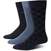Calvin Klein Mens Dress Socks - 3 Pack Breathable Cotton Blend Patterned Crew Socks for Work, Business, and Formal Wear