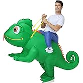 Poptrend Inflatable Lizard Costume for Adults Funny Riding Chameleon Halloween Blow Up Costume for Men Women Cosplay Party Suit