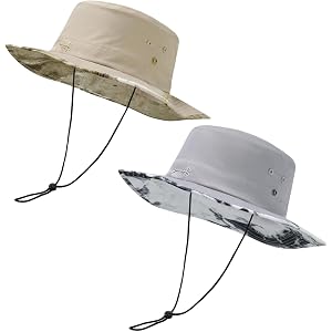 Bassdash 2 Pack UPF 50+ Patterned Under Brim Foldable Lightweight Bucket Sun Hats for Fishing Hiking Safari Men Women FH18