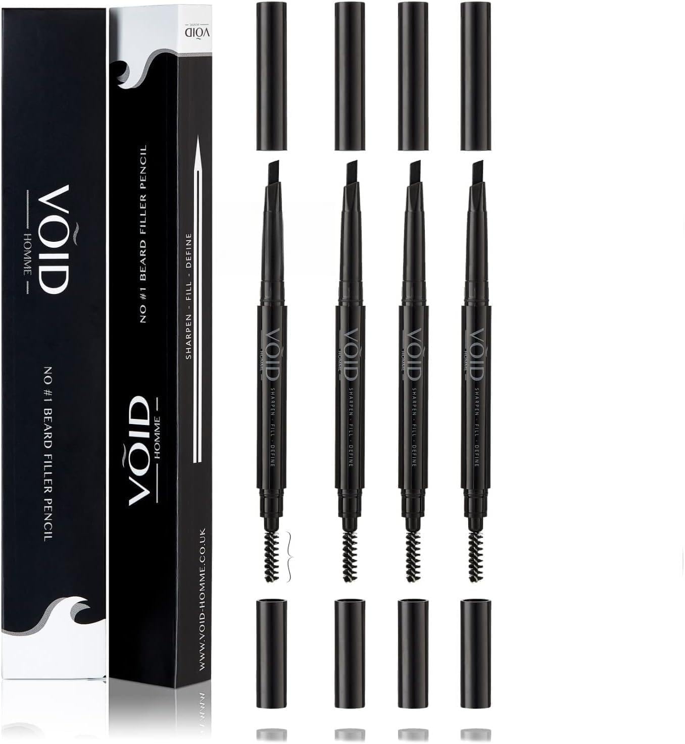 VOID Homme Beard Pencil Filler (Grey, Set of 4) Instant Beard Filler Pen for Thicker Beard, Mens Beard Filling Pen Kit, VOID Beard Filler Pen for Beard Thickener and Waterproof Beard Filler Kit