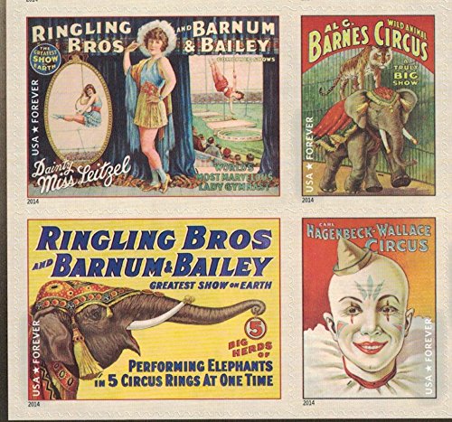 USPS Vintage Circus Posters, Forever U.S. Postage Stamps, Sheet of 16