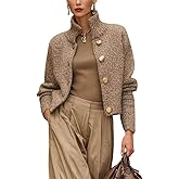 chouyatou Women's Stand Up Collar Cropped Cardigan Coats Button Down Short Chunky Sweater Jacket Outerwear