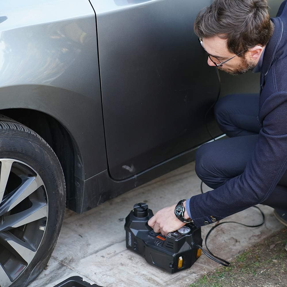 Hyperion Emergency Tire Changing Kit: 3 in 1 Car Jack Kit with 12V 3 Ton Electric Hydraulic Floor Jack Lift, Tire Inflator Pump and Electric Impact Wrench for Roadside Tire Change - 043-1002-HY-WH: Sports & Outdoors