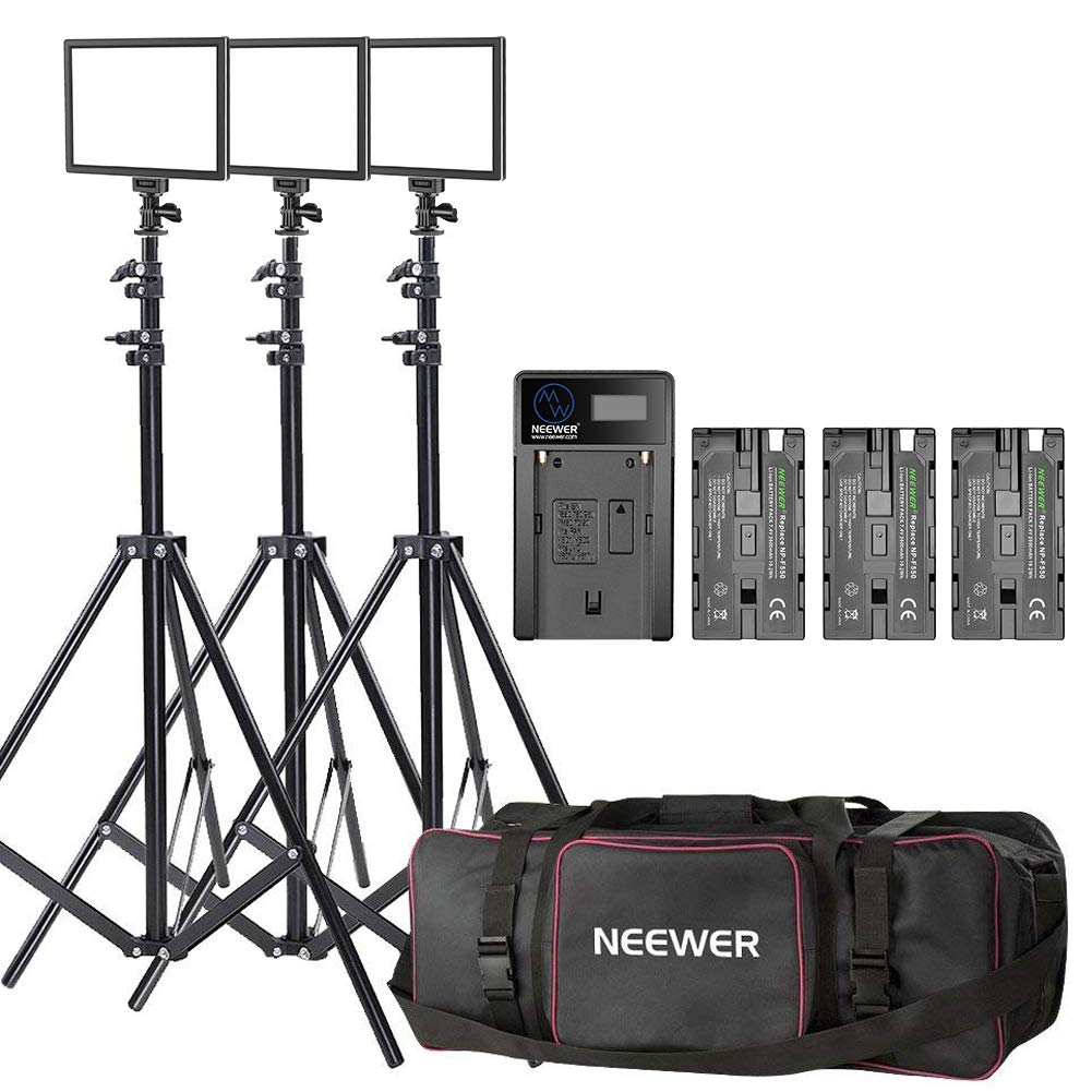 限定価格セール B07hjxdxf4 キット 3 ライトスタンド 3 リチウムイオンバッテリー 1 Usb充電器 1 キャリングケース フォトスタジオビデオ撮影に対応 写真カメラledビデオライト30k 5600k超薄型パネル照明キット 3パック Neewer 定常光ライト Www