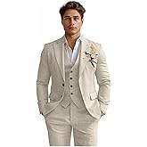 Linen Mens Suits 3 Piece Slim Fit Tuxedo Suit for Men Beach Wedding Formal Business Suit Groom Prom Set Outfits