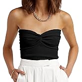 Womens Strapless Crop Top Sexy Sweetheart Neck Ribbed Knit Twisted Knot Front Sleeveless Y2K CamisoleTanks Top