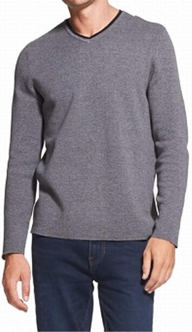 DKNY Men's Long Sleeve VNeck Sweater (Grey Marl, XLarge