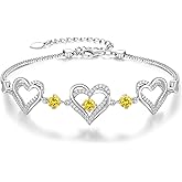 CDE Forever Love Heart Charm Link Bracelet for Women, 925 Sterling Silver Birthstone Bracelet Mother's Day Gift Anniversary Christmas Birthday Jewelry Gifts for Women Wife Her Girlfriend