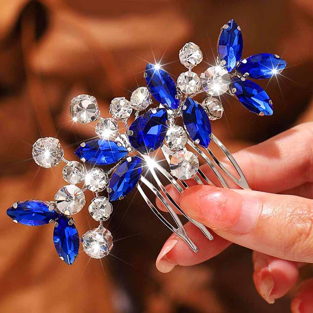 Unicra Bride Wedding Hair Comb Crystal Hair Accessories Bridal Hair Pieces for Women and Girls (Blue)