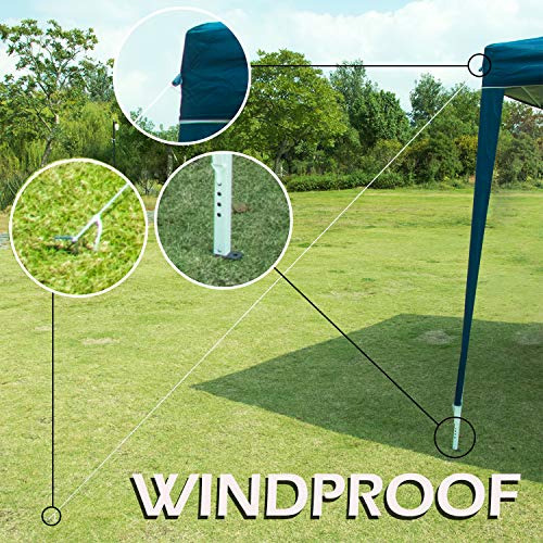 charaHOME 10 x 10 Canopy Tent Pop Up Portable Shade Instant Heavy Duty Outdoor Gazebo Blue with 4 Removable Sidewalls for Outdoor Party Wedding Commercial Activity Pavilion BBQ Beach Car Shelter - Thumbnail 6