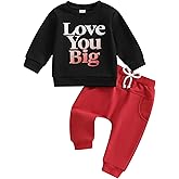Douhoow Baby Boy Valentines Day Outfit Letter Print Sweatshirt Long Joggers Pants Boys Girls Festival Clothes