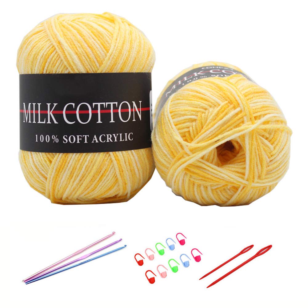 6X 50g Knitting Rainbow Wool Yarn Balls Colorful Hand Crochet Knitting Double Acrylic Yarn Set, 23 Colors, with 3 Crochet Hooks, 2 Needles, 10 Crochet Locking Stitch Markers (02)