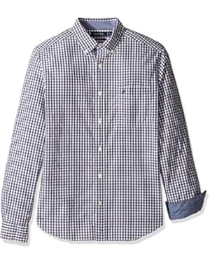Men's Long Sleeve Classic Fit Small Plaid Button Front Shirt