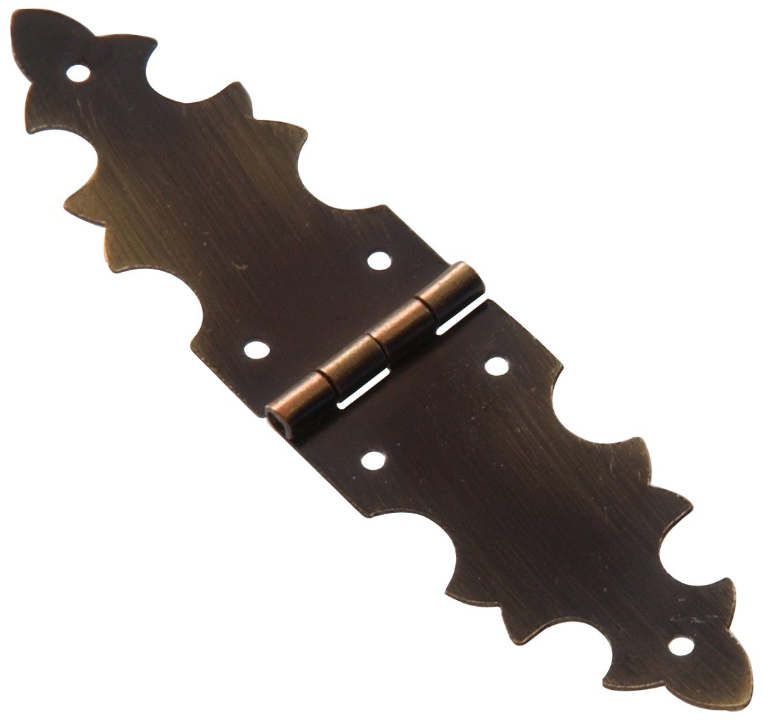 The Hillman Group 853004 5/8 x 2-3/4" Solid Brass Decorative Hinge - Antique Brass Finish 2-Pack