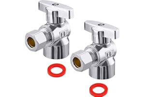 Minimprover 2 Pack Premium Brass Chrome plated 1/2" FIP Female Thread x 3/8 Inch OD Compression Quarter Turn Water Angle Stop Valve Shut Off