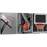 iKNOW FOTO 3 Piece Black and White Sports Canvas Wall Art Basketball Poster Art Prints Painting Framed Pictures Art Work for Gym Walls Decor Boys Gift 12x16inchx3pcs