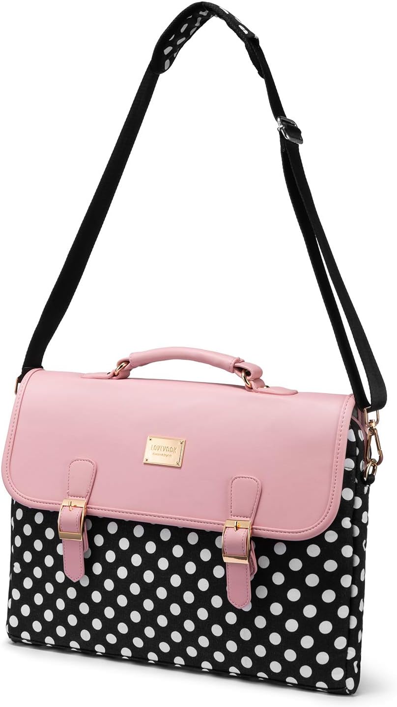 LOVEVOOK Computer Bags for Women, Laptop Bag 15.6 Inch, Laptop Case with Trolley Sleeve, Polka Dots Pink Messenger Bag, Super Cute Laptop Sleeve: Computers & Accessories