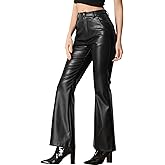 Allegra K Faux Leather Casual Pant for Women's High Waist Bell Bottom Flared Long PU Trouser