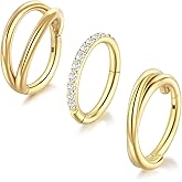 ChiMunllin 3PCS Nose Rings Hoops 316L Surgical Steel Double Hoop Nose Rings Hinged Septum Ring Cartilage Helix Rook Tragus Daith Earring Hoops 7mm 8mm 9mm