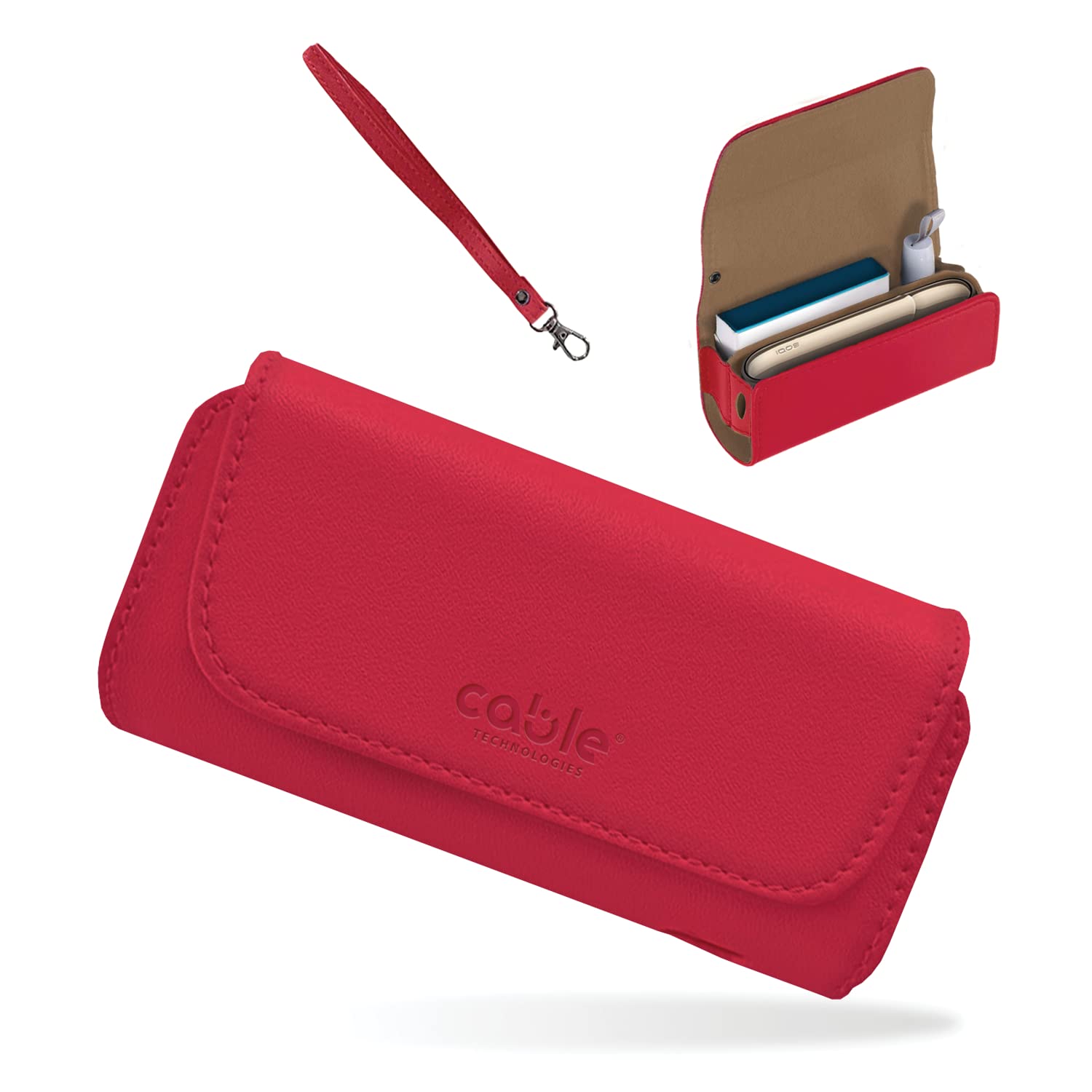 Cable Technologies Eco-Leather Case, Compatible with IQOS 3/3 Duo/2.4/2.4 Plus, Canvas and PU Leather Case, Iqos Organizer, Cover/Purse Electronic Cigarette Accessories (Red)
