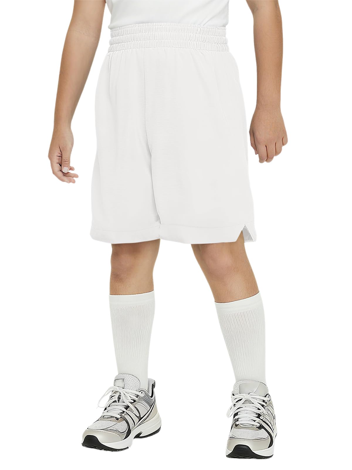 Photo 1 of Haloumoning Boys Athletic Shorts High Waist Elastic Active Performance Running Basketball Shorts with Pockets 5-14 Years White
