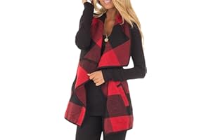 YACUN Women Plaid Vest Open Front Flannel Buffalo Sleeveless Cardigan Jacket Winter Outfits with Pockets