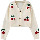 SHENHE Girl's Cherry Cardigan Sweater Button Down Lightweight Soft Knit Fall Crop Cardigan