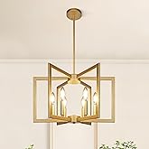 Klgxnrd 6-Light Gold Pendant Light, Modern Farmhouse Dining Room Light Fixtures Over Table, Industrial Metal Geometric Kitche