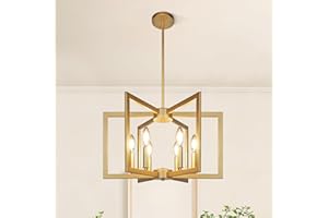 Klgxnrd 6-Light Gold Pendant Light, Modern Farmhouse Dining Room Light Fixtures Over Table, Industrial Metal Geometric Kitchen Chandelier for Entryway Hallway Foyer Bedroom