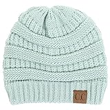 BYSUMMER C.C Warm Soft Cable Knit Slouch Beanie Hat (Mint)