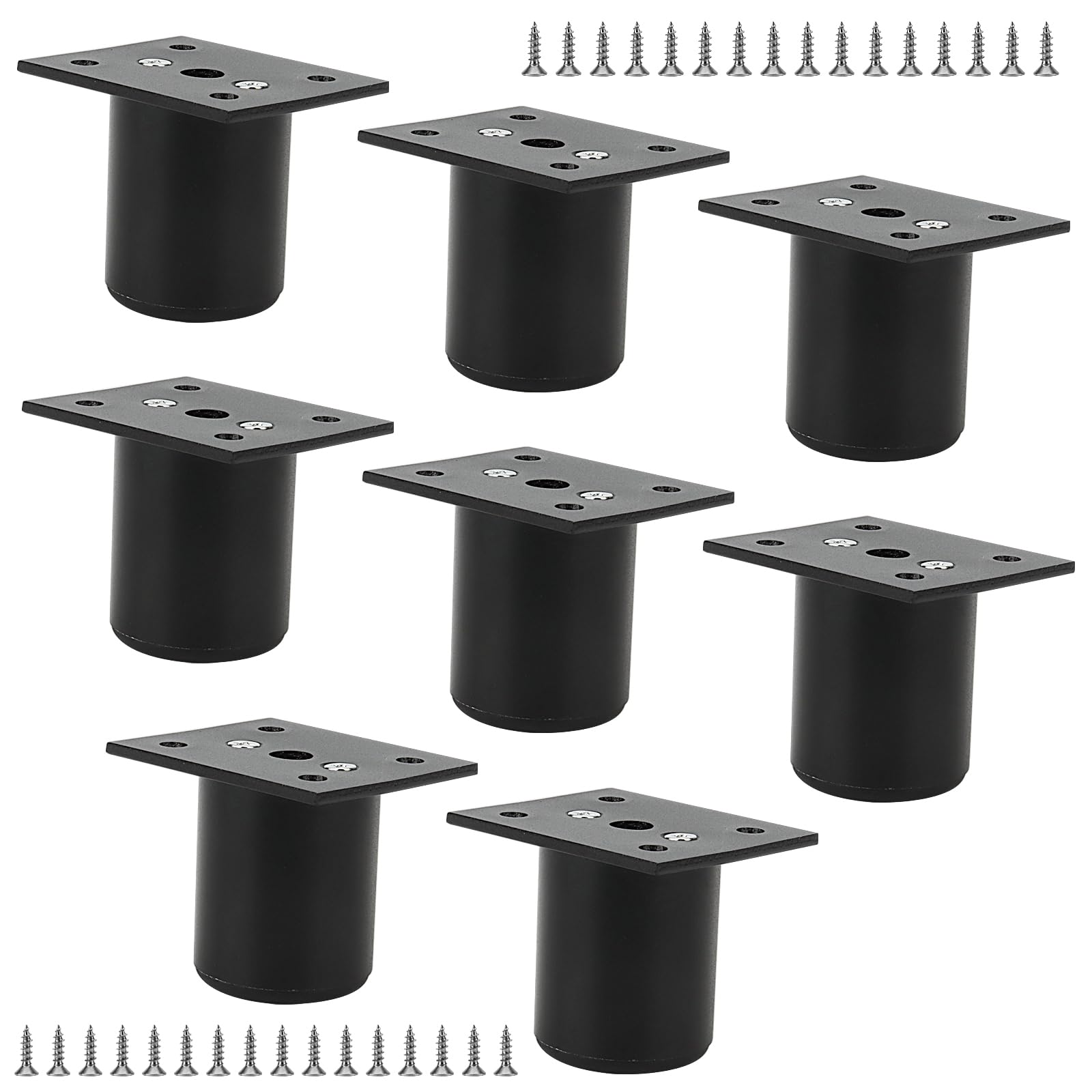 ZEONHAK 8 PCS 50mm Black Furniture Feet, 2 Inch Adjustable Cabinet Legs with 32 Screws, Adjustable Furniture Replacement Legs for Cabinet
