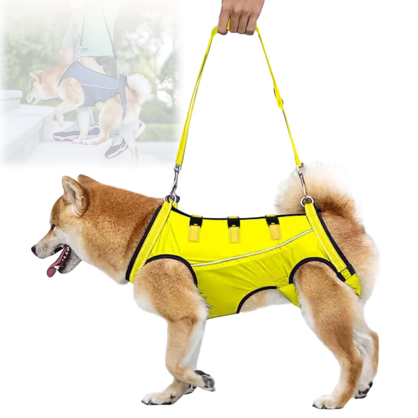 GIIPET-犬用介護ハーネス 犬 介護用ハーネス 歩行補助 老犬 けが 介護用品 脱着簡単 老犬/怪我/手術/快復中/病気 中型犬 小型犬 介護 服 脚 障害 リハビリ 散歩 胴輪 犬の前足と後ろ足の補助 お出かけ便利 (イェロー, S(4-8kg))) の商品画像