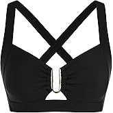 ZAFUL Women U-Wired Bikini Top Only- Ruched Cut Out Back-Cross Adjustable Straps Bathing Suit Top Only for Large Bust