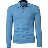 Klyptxyo Long Sleeve Polo Shirts for Men with Chest Pocket Classic 3-Button Golf Shirt Casual Business Sports T-Shirt