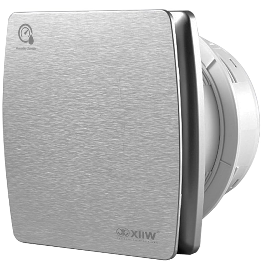 XIIW 4'' 100mm Bathroom Extractor Fan with Humidity Sensor and Timer Overrun Delay, Silent Bathroom Fan with Backflow Flap, 95 m³/h, 12 Watt / 34 dB for Bathroom, Toilet, Kitchen - Silver