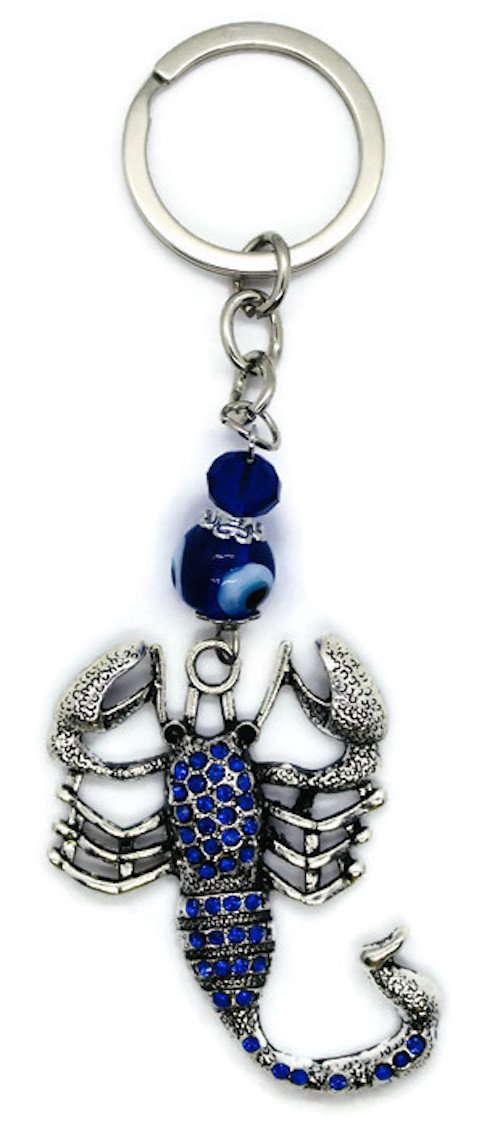 Bravo Team Lucky Scorpio w/Blue Crystals & Evil Eye Hanging Keychain Ring - Sign of Protection & Blessing - Home Keys, Purse & Bags Decorative Things & Accessories - Car Ornaments for Rear View Mirror