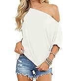 Eniloyal Off The Shoulder Tops for Women Short Sleeve Trendy T Shirts Loose Batwing Summer Going Out Oversized Blouse Tunic
