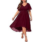 Talisea Plus Size Dresses Wedding Guest - Formal Cocktail Chiffon V Neck Short Sleeve High Low Dress Curvy Women