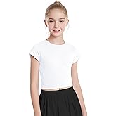 Auranso Girls Crop Tops Summer Short Sleeve Round Neck T Shirts Basic Tee for Kids