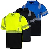 FONIRRA 3 Pack Hi Vis Shirts for Men Safety Reflective Short Sleeve Construction Work T Shirt with Hood ANSI Class 3