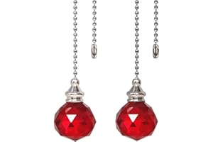 LONGSHENG - SINCE 2001 - Red 2pcs Crystal Ceiling Fan Pull Chain Pull Chain Crystal Prism Ball 30mm Dazzling Ornaments Extension with Connector for Ceiling Light Fan