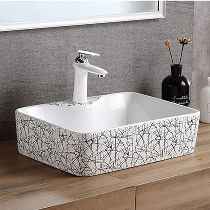 Zoueroih Lavabos sobre Encimera Sencilla nórdicos Rayas Blancos y