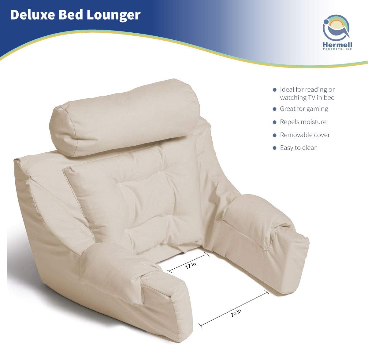 Hermell Deluxe Extra Firm Bed Lounger Reading Pillow, Cream: Home & Kitchen